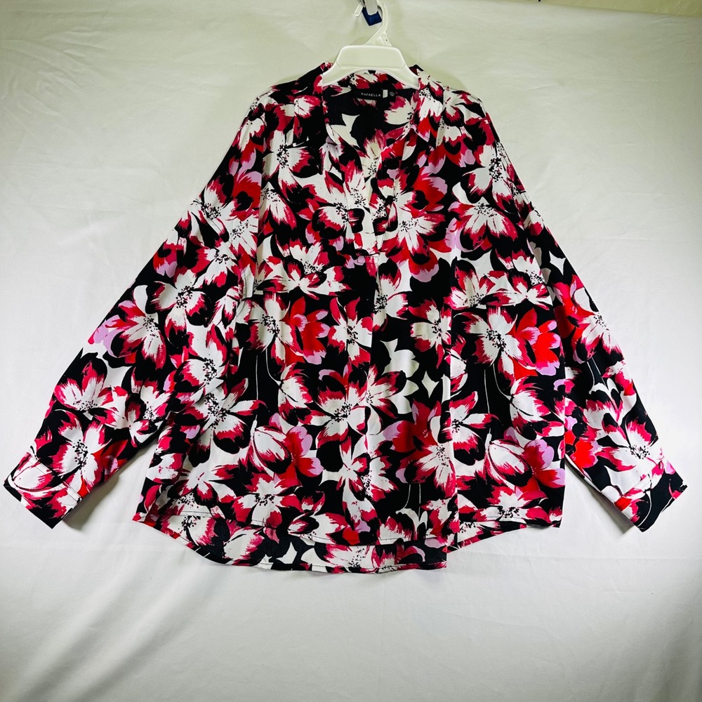 Rafaella Pullover‎ Polyester Soft Silky Feel Blouse Pink Black Floral Womens XXL